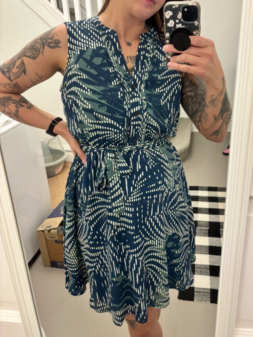 Apt 9 Sleeveless Patterned Dress in Blue and Green